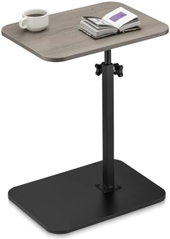 ZEAPTAC C-Shaped Side Table, 360° Swivel Height Adjustable, Lightweight Portable TV Tray Snack End Table for Couch Sofa Bed Small Spaces-Black Wood by ZEAPTAC