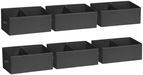 DIMJ Closet Storage Bins, 6 Pack Storage Baskets for Shelves, Foldable Closet Organizer with Handle, Linen Closet Organizers and Storage for Clothes, Toys, Towel, Books (Black) by DiMJ