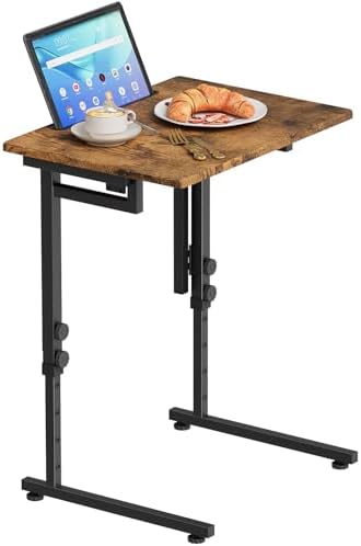 Adjustable Folding TV Tray, C-Shaped Foldable Table for Couch, Brown by Katrawu