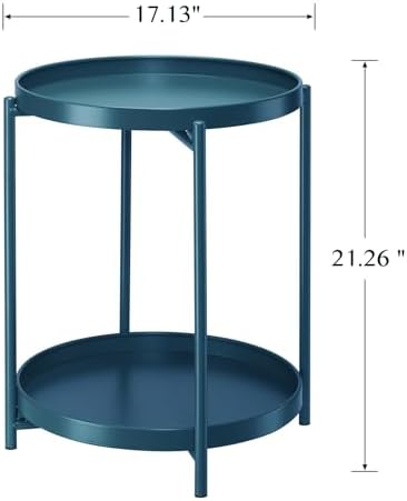danpinera 2-Tier End Table, Outdoor Side Table Metal Round Side Table with Removable Tray, Small Accent Table, Anti-Rust Nightstand for Bedroom Balcony Patio Living Room (Navy Blue) - Image 3