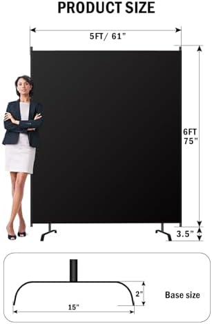 Room Divider Panel, 100% Blackout Privacy Screens with Wider Feet, 5Ft x 6FT Portable Room Partition for Room Separator, Room Divider Screen Partition Room Dividers Freestanding - Image 2