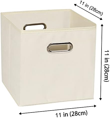 Yunkeeeper storage bins Cubes, Fabric Cube Organizer with Handle, Foldable Cube Bins for Cloth or Accessary Storage, 11x11x11, Set of 3, (Creamy White) - Image 2