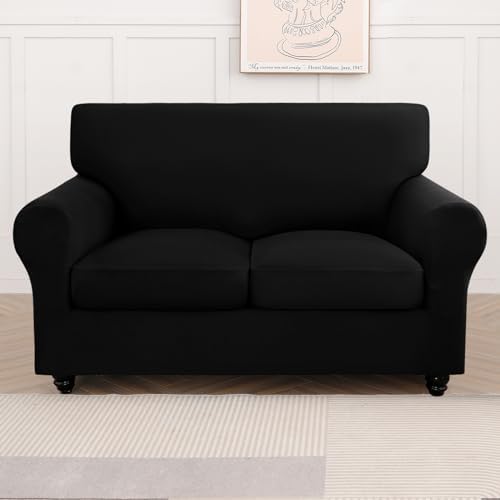 SearchI Stretch Sofa Cover Couch Cover, 3 Pieces Loveseat Slipcover with 2 Separate Cushion Cover, Washable Furniture Protector for Living Room(Loveseat, Silver Black) - Image 5