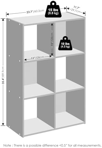 Furinno PELLI Book Shelf, 6-Cube Bookshelf, Cube Storage Organizer Bookcase, 11.7 x 23.7 x 35.4, for Living Room, Bedroom, Home Office, White - Image 3