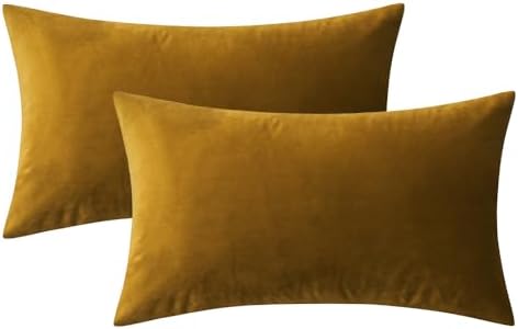 MIULEE 12x20 Inch Lumbar Velvet Throw Pillow Covers Mustard Yellow - Image 6