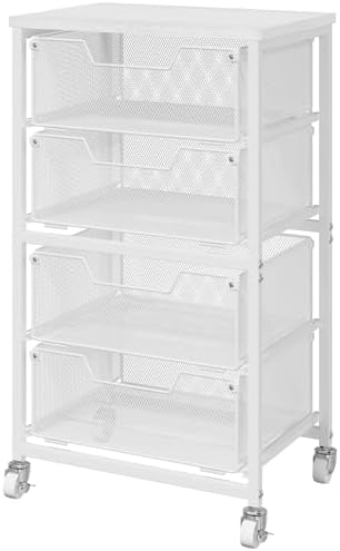4-Drawer Rolling Storage Cart, Utility Cart with Drawers, White Metal Craft Cart Organizer with Wheels & Wooden Top, Art Supply Storage Organizer for Classroom, Office, Kitchen,Patent Pending by Aokitsink