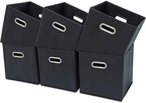Black Fabric Cubby Storage Bins,13x13x13 Inches ,Cube Organizer Bin Foldable Storage Boxes with Dual Handles Fabric Organizer Box and collapsible Storage basket,Set of 6,Grey by Yunkeeper