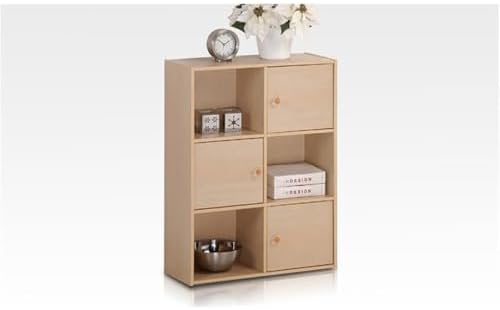 Furinno Pasir 3 Tier Shelf with 3 Door/Round Handle, Steam Beech - Image 5