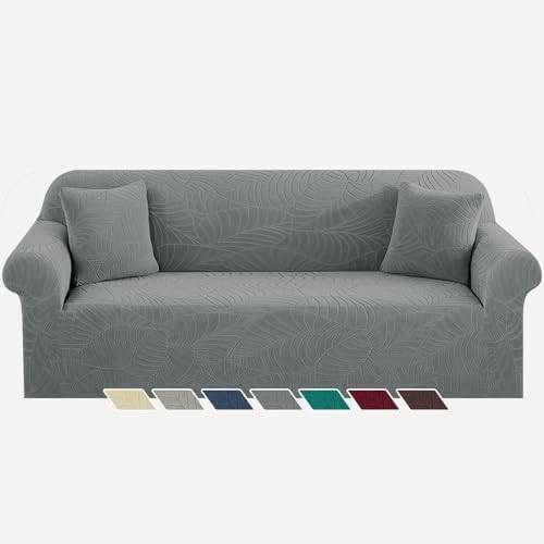 YEMYHOM Couch Cover Latest Jacquard Design High Stretch Extra Large Sofa Covers Pet Dog Cat Proof Oversized Slipcover Non Slip Magic Elastic Furniture Protector (X-Large, Begonia Leaf Dark Gray) by YEMYHOM