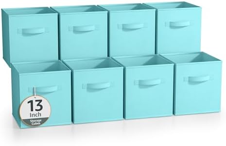 Sorbus Fabric Storage Cubes, 8 Pack, with Handles (13 Inch, Aqua) by Sorbus
