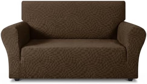 ZNSAYOTX 1 Piece Stretch Loveseat Covers for 2 Cushion Couch (55"-71"), New Plaid Couch Cover with Non-Slip Buckle for Dog Pets, Soft Cozy Washable Sofa Slipcover Form Fit Protector, Coffee by ZNSAYOTX
