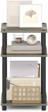Furinno Turn-N-Tube 3-Tier Toolless Side Table, Compact, Grey Oak - Image 6