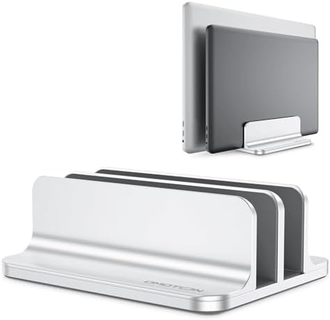 OMOTON Dual Vertical Desk Laptop Stand Holder, Fits MacBook Air/Pro, Silver by OMOTON