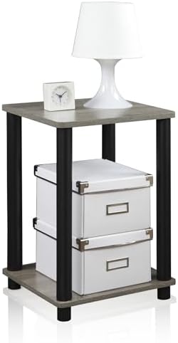 Furinno Modern Toolless 2-Tier Square Side Table, Open Shelf, Grey Oak - Image 3