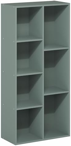 Furinno LUDER Book Shelf, 7-Cube Bookshelf, Bookcase with Open Shelves, 9.4 x 19.5 x 41.7, Easy Assembly, for Living Room, Bedroom, Home Office, Sage Green - Image 6