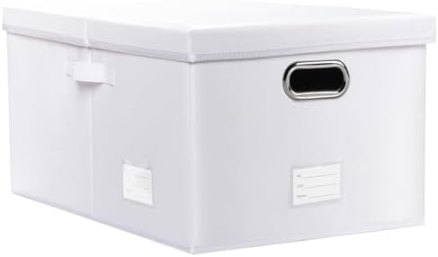 PRANDOM Collapsible Storage Box with Lid [1-Pack] Leather Fabric Foldable Storage Bin Organizer Container Basket Cube with Cover for Home Bedroom Closet Office Nursery White (22.8X15.7X11.8) by Prandom