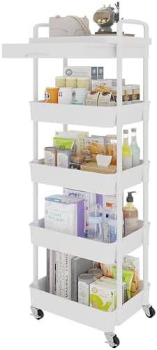 Calmootey 5-Tier Utility Cart with Drawer & Wheels, Storage for Home,Office by Calmootey