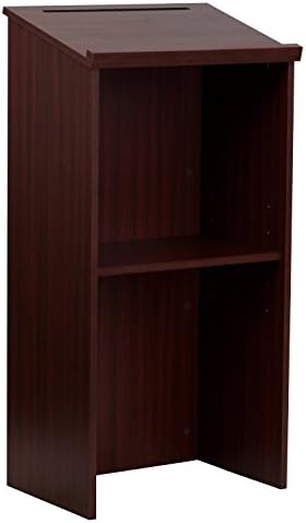 AdirOffice Wooden Podium with Storage Shelf - Speaking Lectern, Hostess Station for Restaurant, 46.25 Inches, Mahogany by AdirOffice