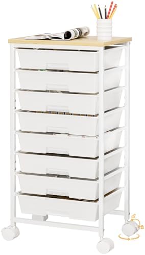 Homde Rolling Storage Drawer Cart: 8-Drawer Sort to Clear Desk & Dresser Clutter - Anti-Fall Smooth Glide Prevents Spill-Out During Daily Grab - Lockable Wheels Keep It Steady by Homde