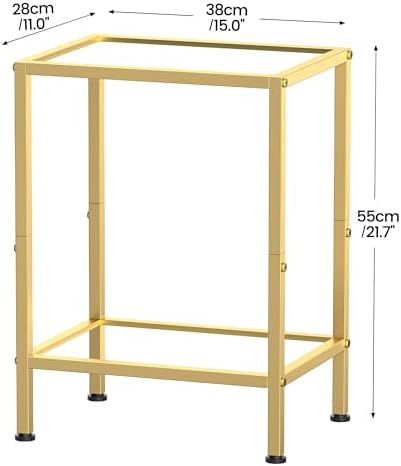 Glass Side Table, Tempered Glass End Table, 2-Tier Nightstands with Open Shelves, Small Coffee Table with Modern Style, Accent Table Small Table Sofa Table for Living Room, Bedroom,Gold - Image 3
