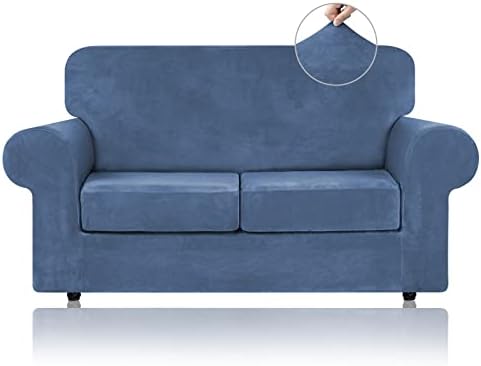 WEERRW Velvet Stretch 3 Pieces Couch Cover for Sofa Washable, Light Blue by WEERRW