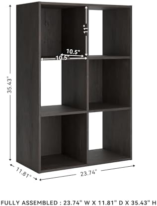 Signature Design by Ashley Piperton 6 Cube Storage Organizer, Freestanding Cubby Bookshelf, Engineered Wood and Decorative Laminate for Playrooms and Offices, Charcoal, 24" W x 36" H - Image 3