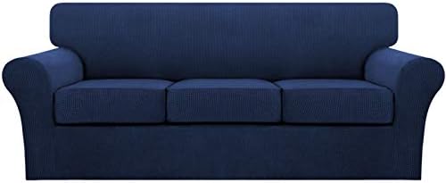 Turquoize 4 Piece Sofa Covers for 3 Cushion Couch Sofa Slipcover Soft Couch Cover for Dogs Washable Furniture Cover with 3 Individual Large Cushion Covers Feature Fabric (Large Sofa, Navy) by Turquoize