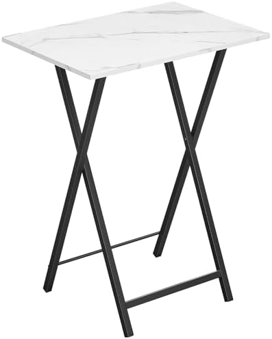 HOOBRO Folding TV Tray, Stable Snack Table for Small Space, Portable Sofa Side Table, Easy Assembly and Storage, Ideal for Snacks and Meals in Living Room, Marble and Black BW15BZ01 by HOOBRO