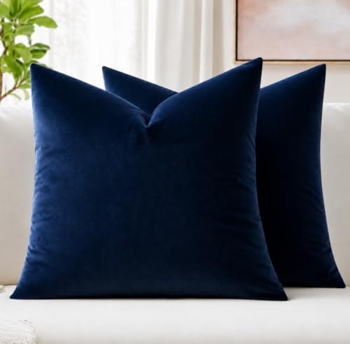 MIULEE Velvet Throw Pillow Covers 20x20 Inch Pack of 2 Dark Blue by MIULEE