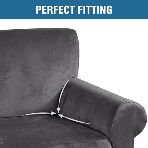 H.VERSAILTEX Stretch Velvet Sofa Covers for 3 Cushion Couch Covers Furniture Protector Soft with Non Slip Elastic Bottom, Crafted from Thick Comfy Rich Velour (Large Sofa 90"-97", Grey) - Image 4