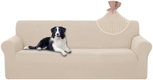 U-NICE HOME Stretch Couch Cover Slipcover for 3 Cushion Sofa, Beige by U-NICEHOME