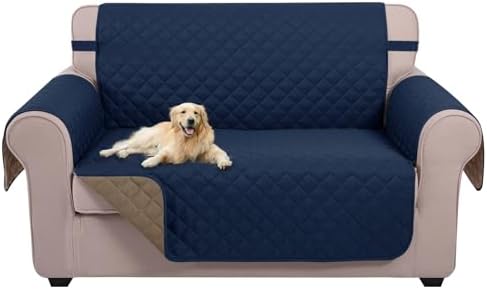 U-NICE HOME Loveseat Sofa Cover for 2 Cushion Couch, Navy/Taupe by U-NICEHOME