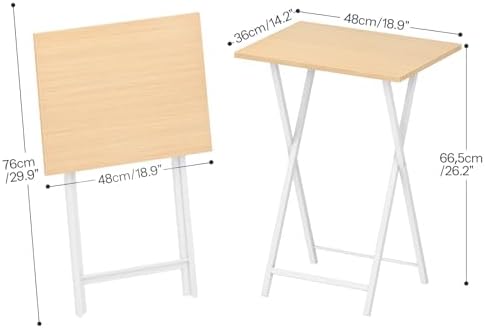 HOOBRO Folding TV Tray Tables, Set of 2 Side Table for Small Space, Industrial Snack Tables for Eating at Couch, Stable Metal Frame, Easy Assembly, Space Saving, Natural and White WN25BZ01 - Image 3