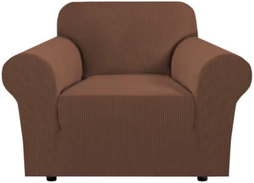 H.VERSAILTEX Stretch Chair Slipcover Sofa Cover Furniture Protector High Spandex Small Checks Knitted Jacquard Sofa Cover Chair Covers for Living Room (Armchair 31"-40", Caramel) by HVERSAILTEX