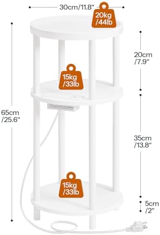 HOOBRO Set of 2 Small Round Side Tables with Charging Station, 3-Tier Round Bamboo End Tables, Easy Assembly, for Living Room, Bedroom, Apartment, White WT152UBZP201 - Image 3
