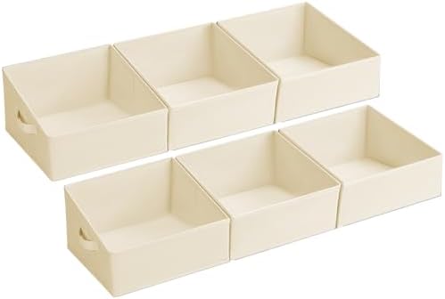 DIMJ Closet Storage Bins - Fabric Storage Baskets for Shelves, Collapsible Clothes Organizer with Handles for Purse, Toys, Books, Towel, Clothes, 6 Pack, Beige by DiMJ