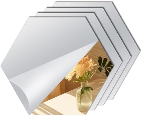 Hexagon Mirror Stickers for Walls 4 Packs 11.8''x11.8'' Stick on Mirrors by Abyssaly