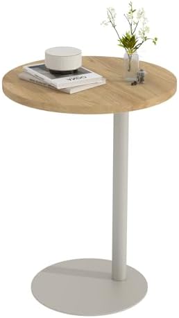 C Shaped Round End Table, Small Side Table for Couch,Tv Trays for Eating,Snack Sofa Tray Table with Metal Leg for Living Room, Bedroom, Bedside,and Office (Rustic Oak) by Katrawu