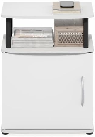 Furinno Jaya Side Table, 2-Tier Open Shelf End Table with Door Cabinet, Soft-Edges Night Stand, Bedside Table, for Living Room, Bedroom, White - Image 4