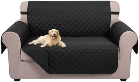 U-NICE HOME Loveseat Sofa Cover for 2 Cushion Couch, Black by U-NICEHOME