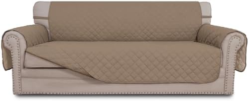 Easy-Going 4 Seater Sofa Slipcover Reversible Sofa Cover Water Resistant Couch Cover with Foam Sticks Elastic Straps Furniture Protector for Pets Children Dog Cat (XX-Large, Beige/Beige) by Easy-Going