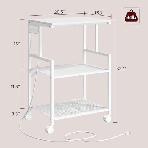 MAHANCRIS Mobile Printer Stand, 3-Tier Industrial Printer Cart with 2 AC Outlets and 2 USB Ports, Rolling Printer Table on Wheels for Home Offices Kitchen Organization Rack, White PTWT78E01 - Image 4