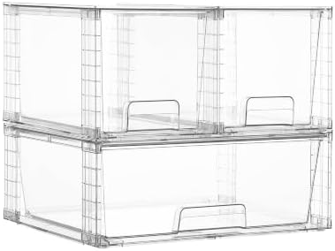 Vtopmart Clear Stackable Storage Drawers, 3 Pack Wide Organizer Set by Vtopmart