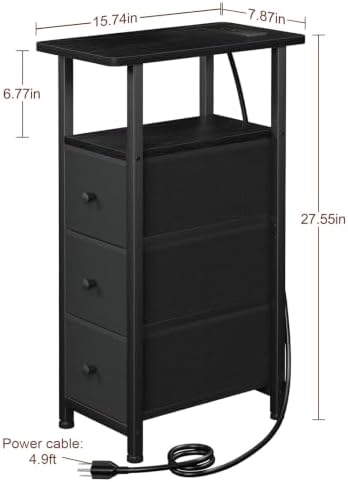 LOAKEKEL Narrow End Table with Charging Station, Small Nightstand - Image 3