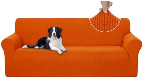 U-NICE HOME Stretch Couch Cover Slipcover for 3 Cushion Sofa, Orange by U-NICEHOME