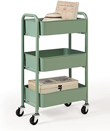 SunnyPoint 3-Tier Delicate Compact Rolling Metal Storage Organizer - Mobile Utility Cart Kitchen/Under Desk Cart with Caster Wheels - Turq (15.35" X 10.24" X 26.8"H) by SunnyPoint