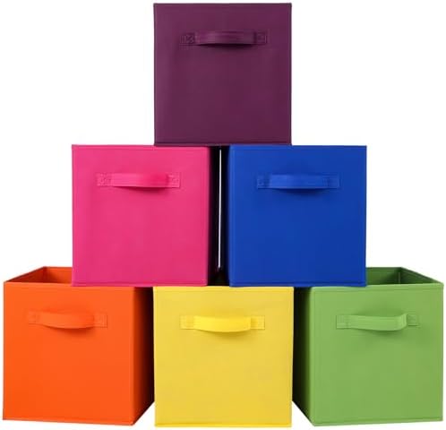 Stero Fabric Storage Bins 6 Pack Fun Colored Durable Storage Cubes with Fabric Handles Foldable Cube Baskets for Home, Kids Room, Closet and Toys Organization Multi Colors-1 by Stero