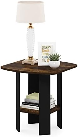 Furinno Simple Design End Side Night Stand/Bedside Table with Bin Drawer, Amber Pine/Black (Pack of 3) - Image 5