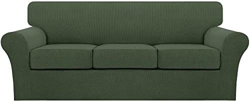 Turquoize 4 Piece Sofa Covers for 3 Cushion Couch Sofa Slipcover Soft Couch Cover for Dogs-Washable Sofa Furniture Covers with 3 Individual Cushion Covers (3 Cushion Sofa, Bronze Green) by Turquoize