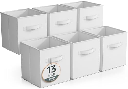 Sorbus Fabric Storage Cubes, 6-Pack Foldable Bins (13 Inch, White) by Sorbus